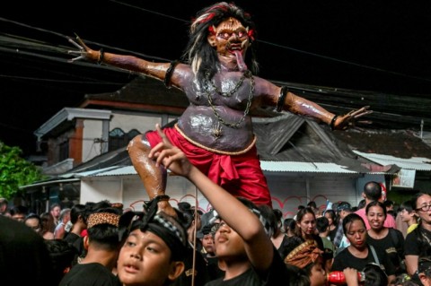 An "Ogoh-Ogoh" effigy paraded in Badung on the eve of Nyepi