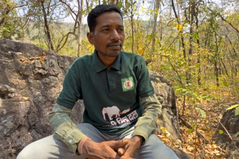 Bhuvan Yadav, an elephant tracker from 'friends of the elephant' team, speaks to AFP at a forest in Dhawalpur in India's Chhattisgarh state