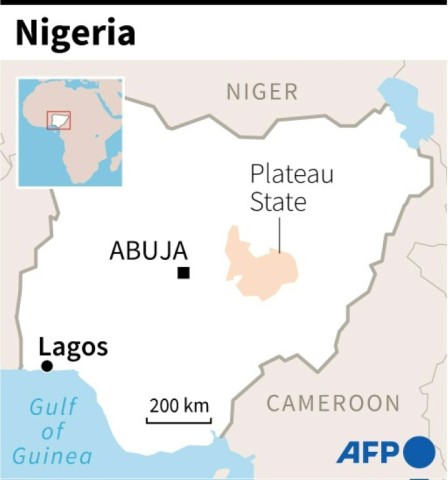Map of Nigeria locating Plateau state where more than 40 people died in renewed intercommunal violence, officials said on April 4, 2025