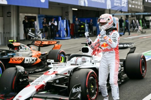 Red Bull's Max Verstappen celebrates taking pole position