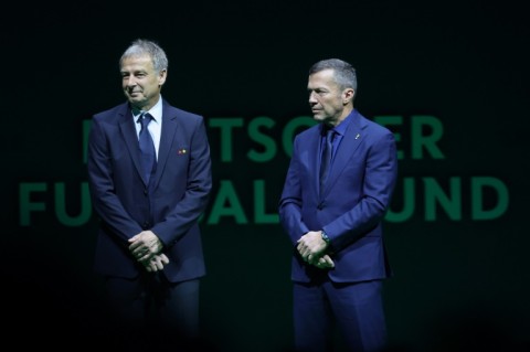 Germany legend Jurgen Klinsmann (L) alongside Lother Matthaeus. Klinsmann said Dortmund need to keep their emotions in check
