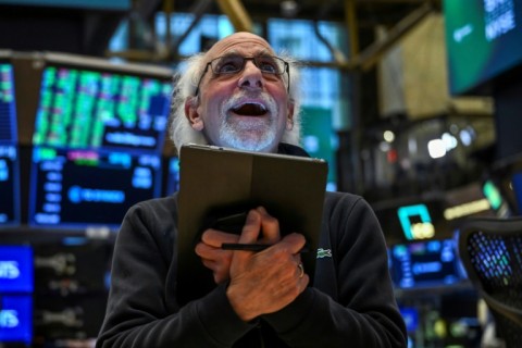 A trader works on the floor of the New York Stock Exchange (NYSE) during afternoon trading on April 9, 2025 in New York