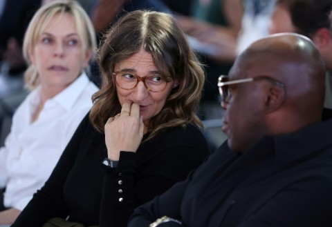 Kylian Mbappe's father Wilfrid Mbappe and mother Fayza Lamari attend a press conference given by their son's legal team on Thursday
