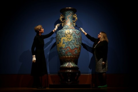 A large Chinese vase is on display in the exhibition