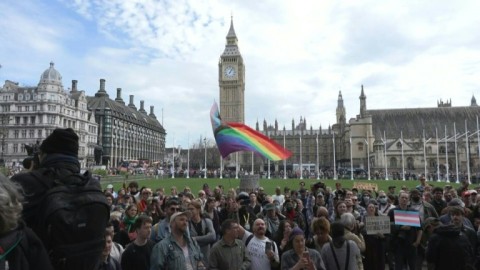 Trans rights groups hold protest in London following UK court ruling