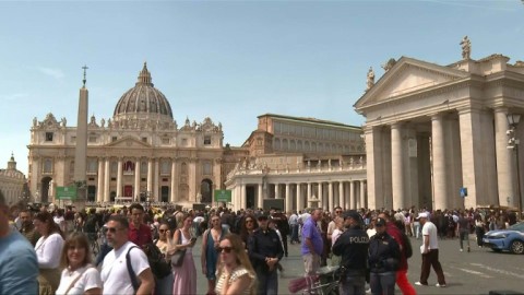 Scene outside Saint Peter's Basilica following death of Pope Francis