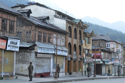 Indian paramilitary personnel patrol Pahalgam after gunmen killed 26 people visiting the popular tourist area
