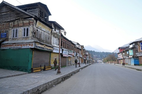The usually busy tourist site of Pahalgam was under heavy guard as visitors left the town a day after a deadly attack