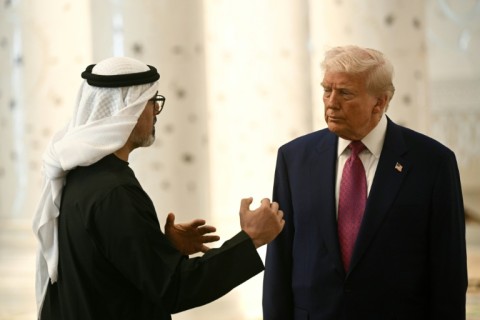 US President Donald Trump listens to Abu Dhabi's Crown Prince Sheikh Khaled bin Mohamed bin Zayed Al Nahyan