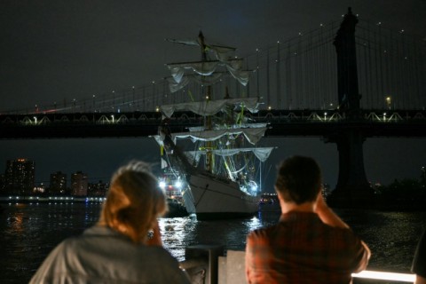 Hundreds of cheering spectators bid farewell to the ship minutes before it crashed into the bridge