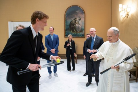 The new pope meeting with Italian tennis player Jannik Sinner at the Vatican
