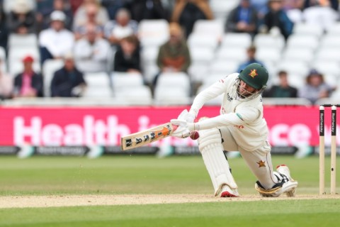 Zimbabwe's Sean Williams falls lbw to Shoaib Bashir in a one-off Test against England at Trent Bridge
