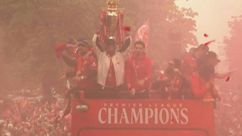 Liverpool players had celebrated their Premier League title during an open-top bus parade in the city streets