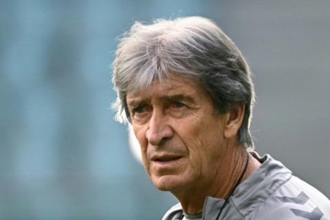 Real Betis coach Manuel Pellegrini oversees a training session on the eve of the UEFA Conference League final in Wroclaw