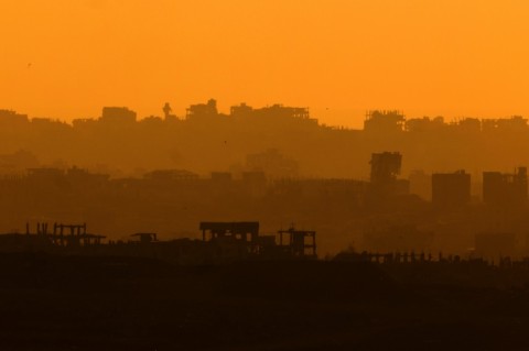 A picture taken from Israeli border with the Gaza Strip shows destruction from Israeli bombardment