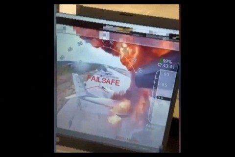 The Ukrainian secret services said the video in this grab showed aircraft on fire on Belaya air base in eastern Siberia