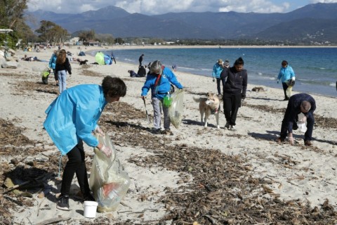 Volunteers collected plastics and waste on a beach in Ajaccio, on the French Mediterranean island of Corsica