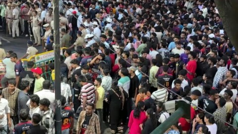Crowds outside stadium after stampede at India cricket celebrations