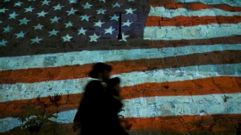 US flag projected on walls of Jerusalem's Old City