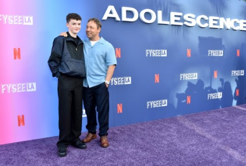 British co-creator, writer, executive producer and actor Stephen Graham (R) and British actor Owen Cooper wowed critics in Netflix's 'Adolescence'