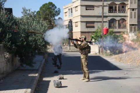 Israeli forces on the armistice line in the occupied Golan Heights