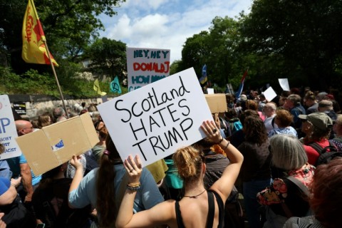 Protesters gathered outside the US consulate in Edinburgh