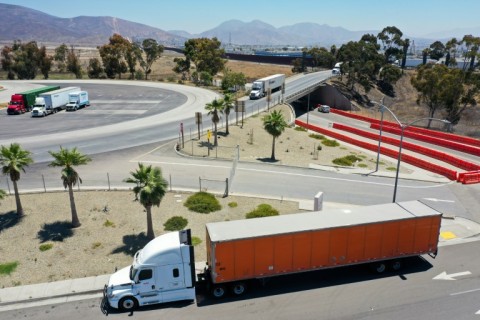 Goods crossing at the Mexico-US border amid President Donald Trump's global trade war