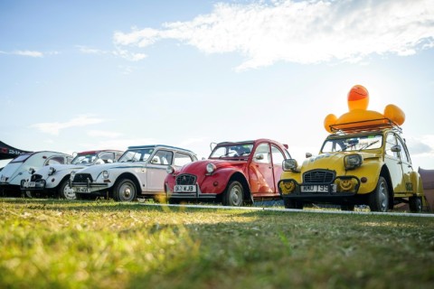 The 2CVs at the rally come in all colours and decorations