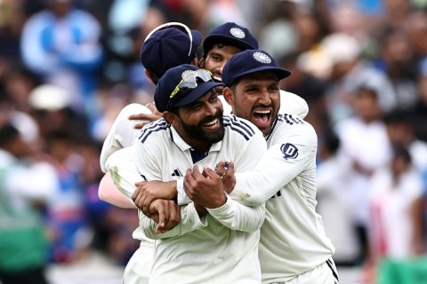 India celebrate victory against England in the fifth and final Test at the Oval