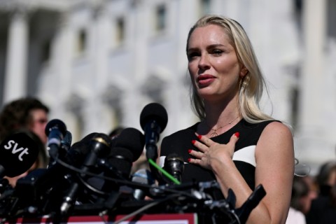 Anouska De Georgiou, a victim of convicted sex offender Jeffrey Epstein, speaks at a press conference at the US Capitol
