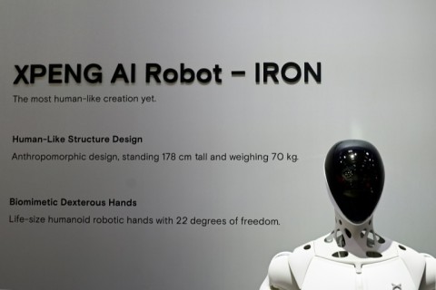 A prototype of the Xpeng robot Iron on display in Munich