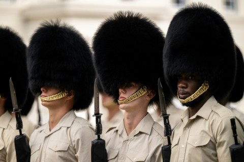 Military personnel take part in a Guard of Honour rehearsal session, ahead of a state visit by US President Donald Trump and First Lady Melania Trump, at Wellington Barracks in Windsor