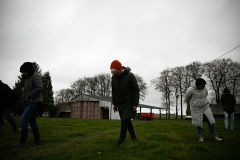 Volunteers search for meterorites in February 2023 in Angiens, France