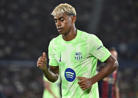 Lamine Yamal in action for Barcelona last month