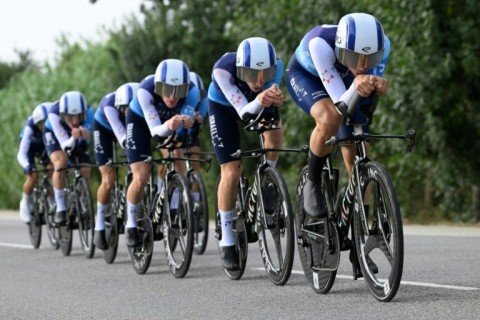 Israel Premier-Tech riders competing in the Vuelta a Espana race in Spain