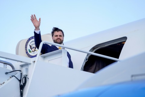 US Vice President JD Vance boards Air Force Two en route to Israel at Joint Base Andrews on October 20, 2025
