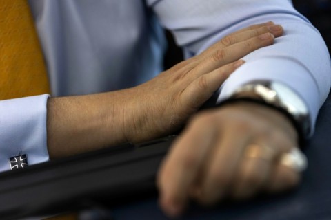 Chile's presidential candidate Johannes Kaiser wears Iron Cross cufflinks, a symbol of the German military
