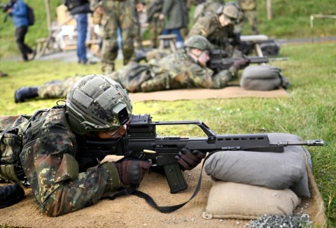 Military recruits undergo training at a base in Ahlen, western Germany