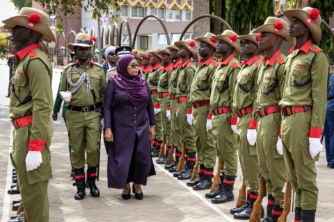 President Samia Suluhu Hassan arrives for the opening of parliament