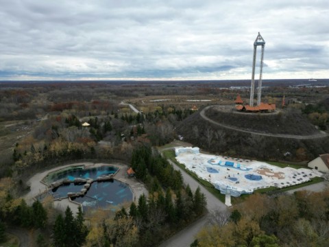 Aerial view of the now shuttered Canadian theme park Marineland