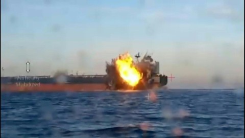 Ukraine secret service images appear to show naval drones attacking Black Sea tankers