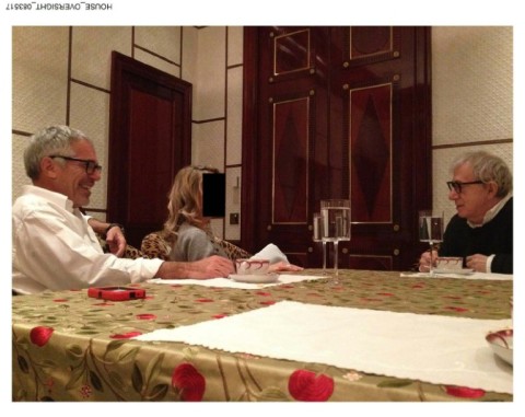 This undated photo from the estate of convicted sex offender Jeffrey Epstein released by Democrats on the House Oversight Committee shows Epstein (L) with director Woody Allen (R) and a woman whose face has been redacted
