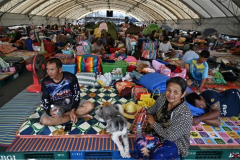 Displaced Thais at an evacuation centre in Buriram province