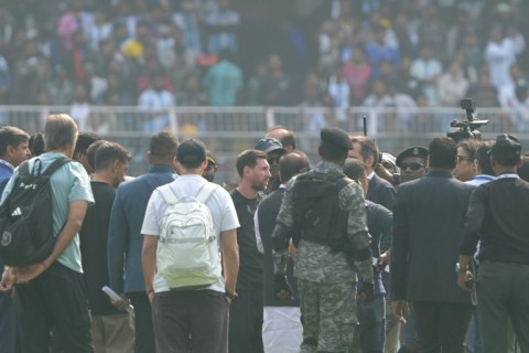 Fans complained they could barely see Messi, who was surrounded by officials and security