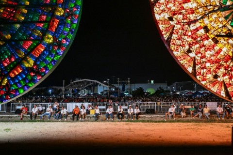 People gather to see the Giant Lantern Festival in San Fernando, Pampanga
