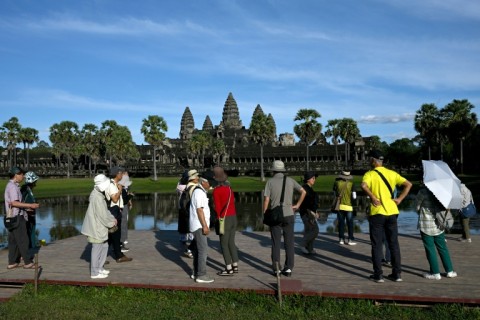 Tourists at the Angkor Wat temple in Siem Reap province