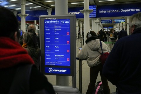 Electronic board showed 'cancelled' for Eurostar departures at St Pancras station in London