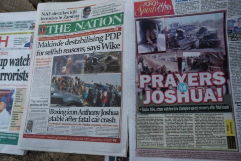 Anthony Joshua's road accident was headline news in Nigeria