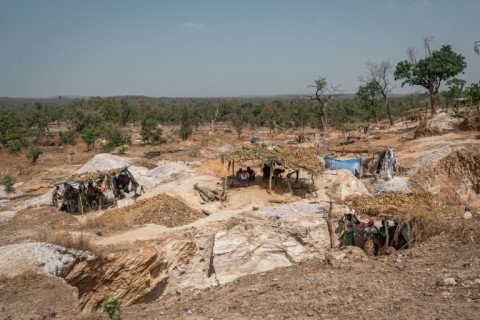 An artisanal gold mine is seen near the village of Bokodi in Senegal's Kedougou region in May 2025