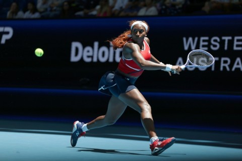 Coco Gauff hits a return to Spain’s Jessica Bouzas Maneiro